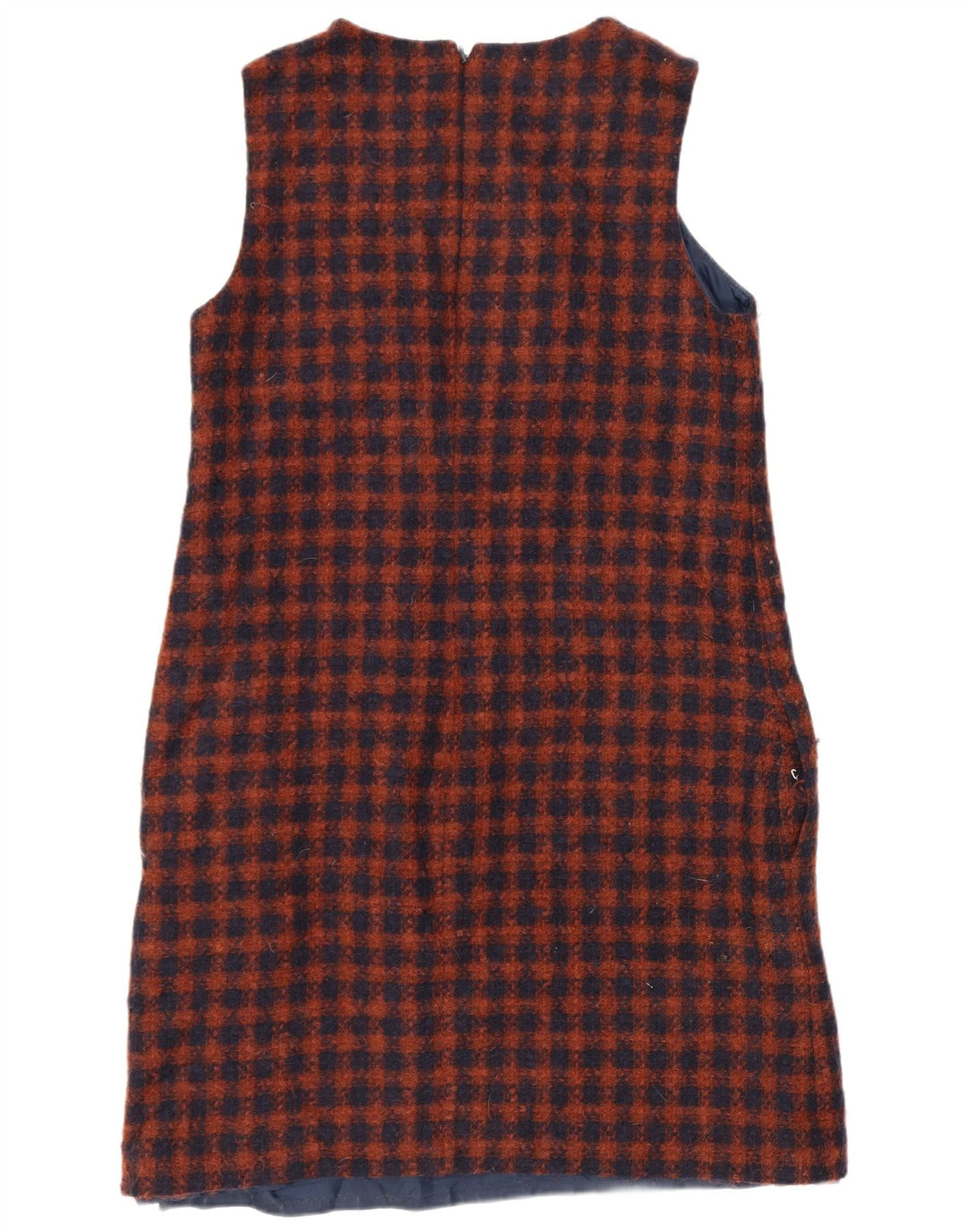 Vestido feminino Hobbs sem mangas, UK 12, médio, azul marinho, xadrez, lã