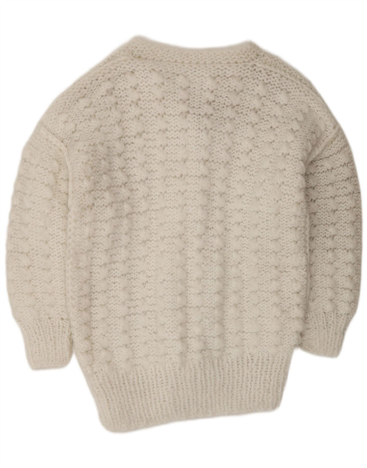 Suéter cardigã feminino VINTAGE UK 14 médio branco