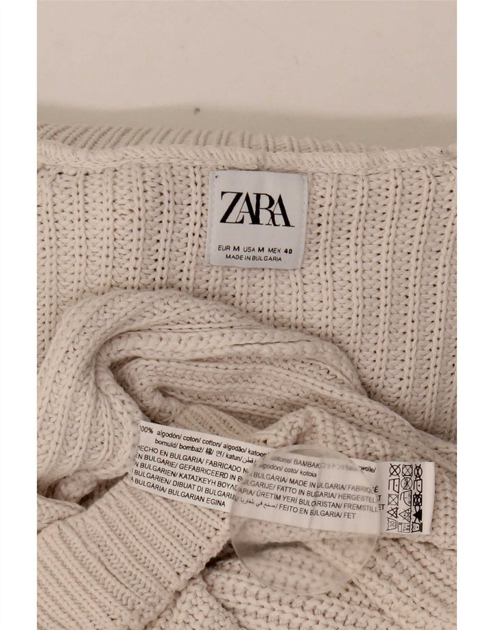 Zara Suéter masculino com gola redonda e algodão bege médio