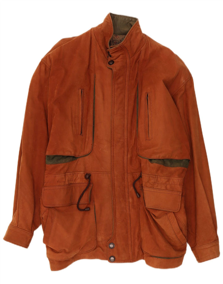Jaqueta de couro masculina vintage UK 42 XL marrom colorblock