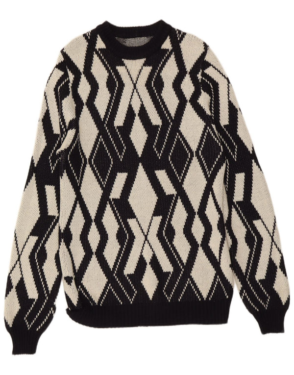 Suéter feminino vintage com gola redonda UK 20 2XL cinza geométrico