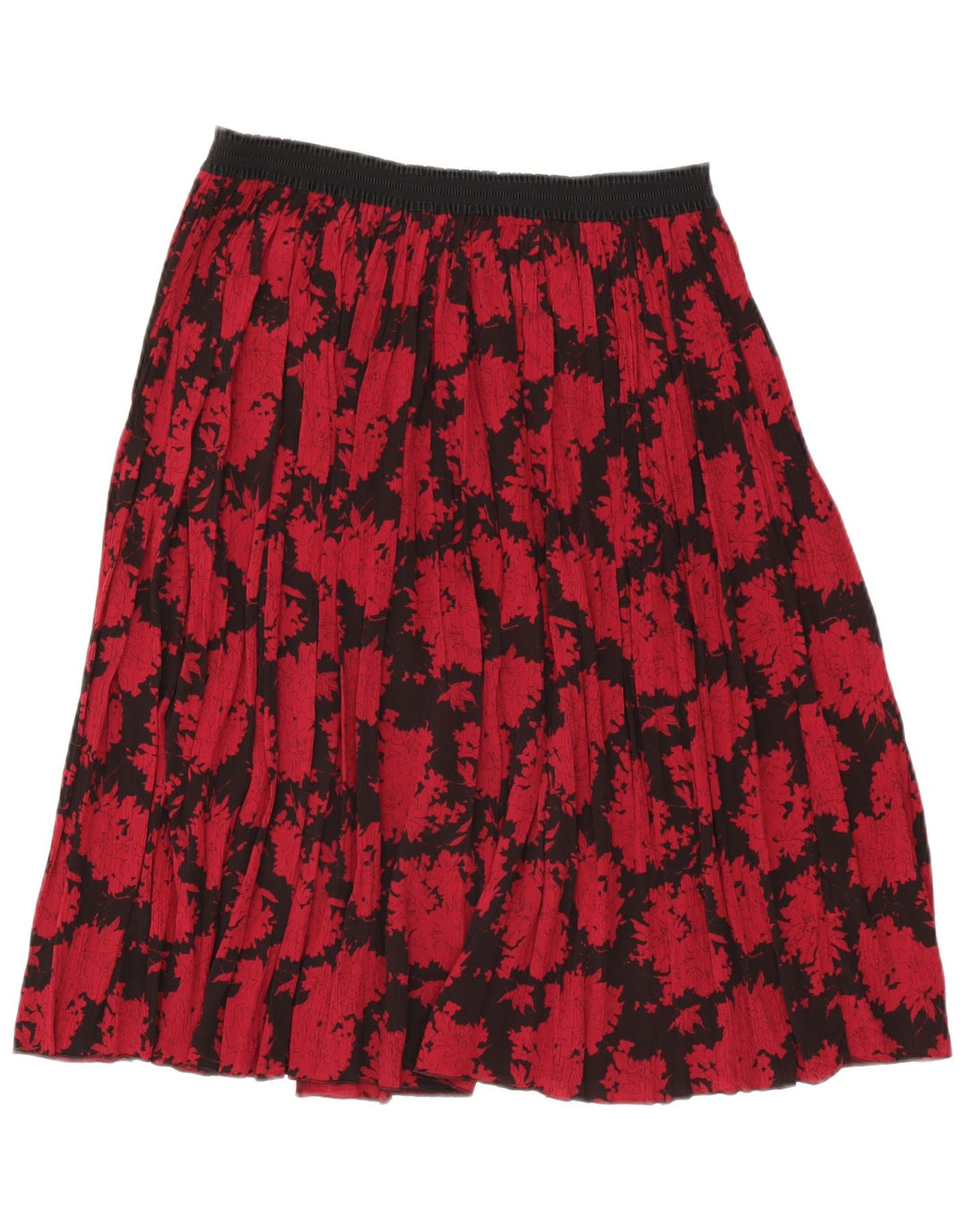 Saia feminina vintage linha A W30 poliéster floral vermelho médio
