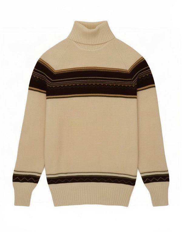 Suéter feminino vintage com gola redonda, listrado branco médio UK 12