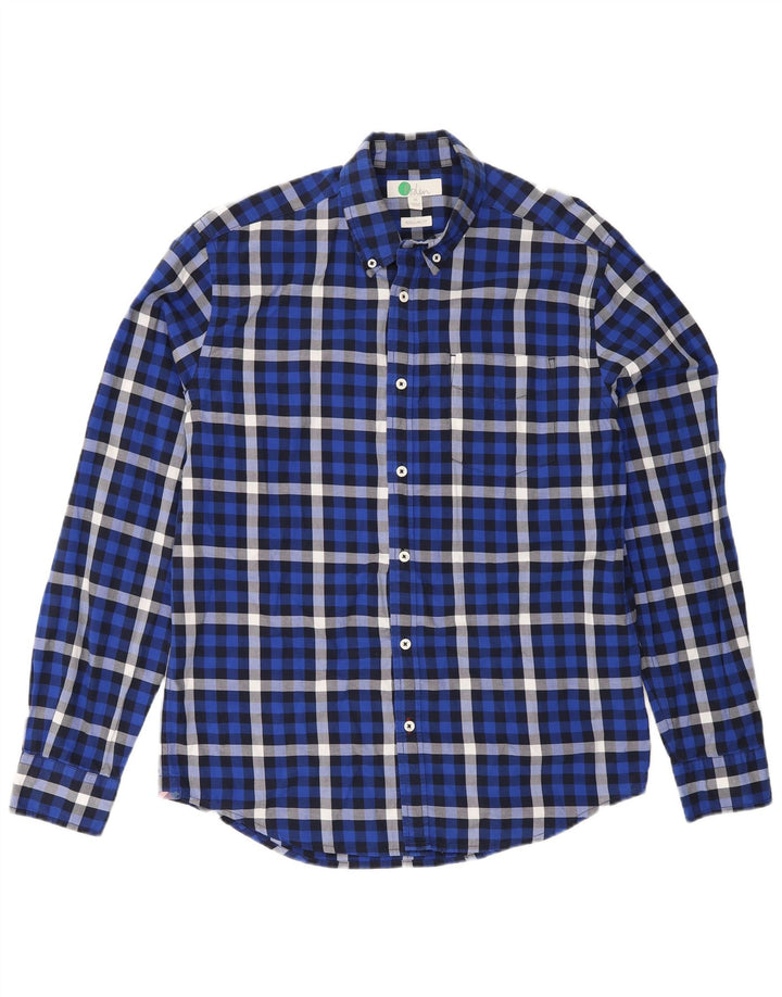Camisa masculina Boden de flanela de ajuste regular, algodão xadrez azul médio