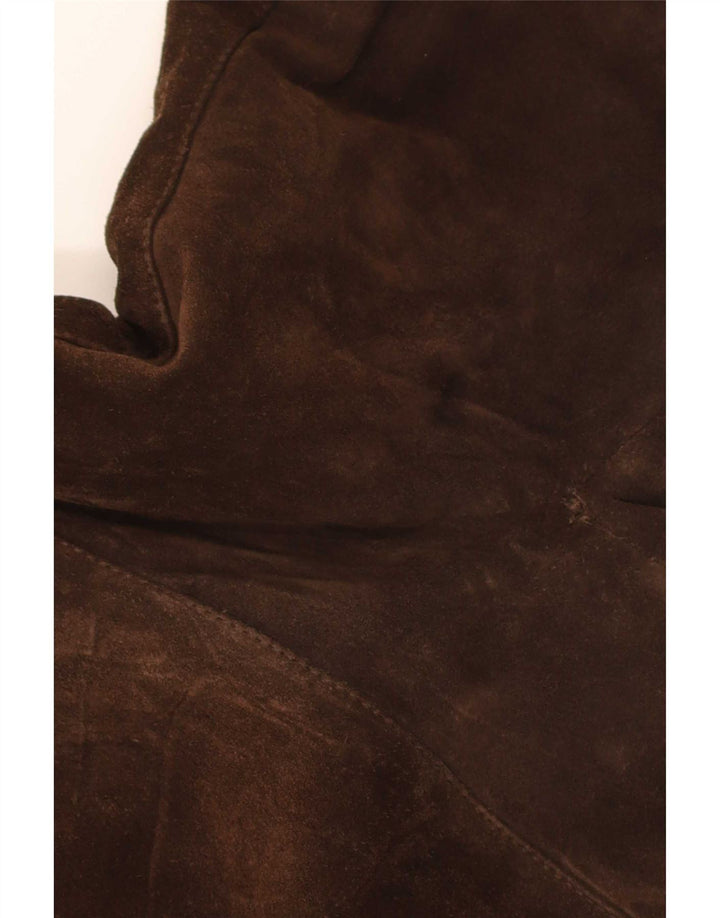 Jaqueta bomber masculina vintage de camurça sherpa Reino Unido 36 pequena marrom