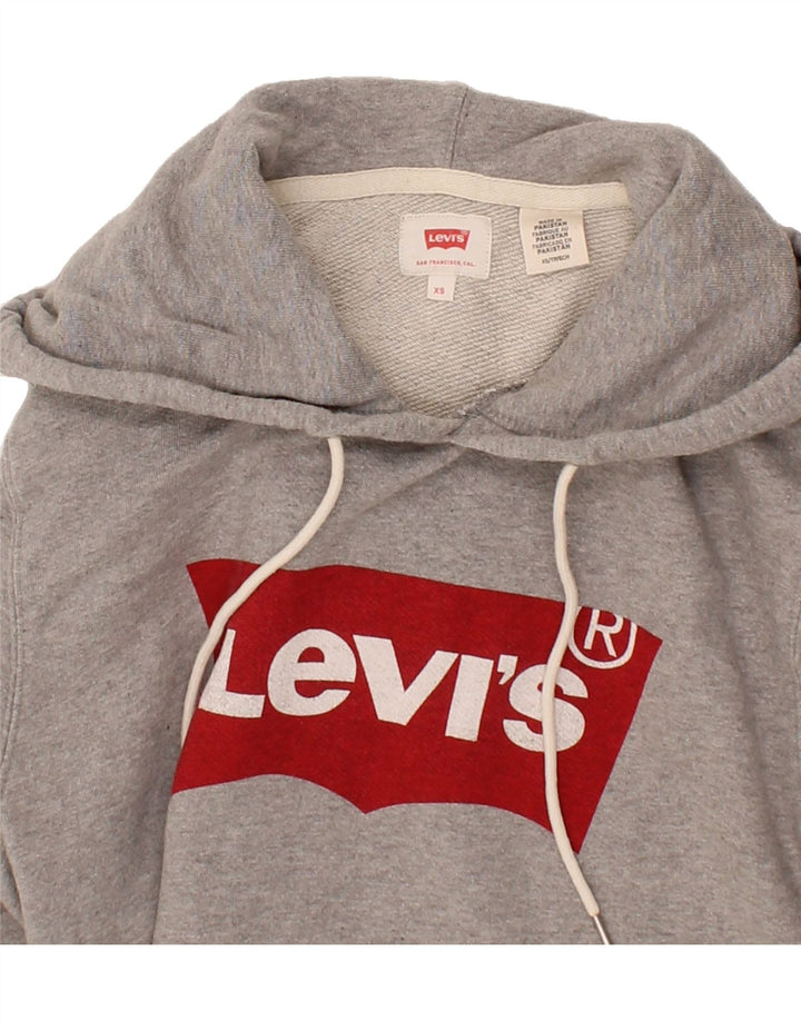 LEVI'S Womens Graphic Hoodie Jumper UK 6 XS Grey Cotton Vintage Levi's and Second-Hand Levi's from Messina Hembry 