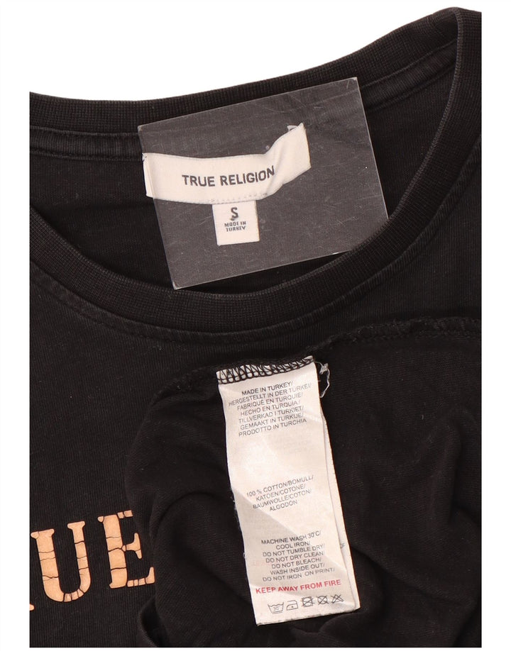 Camiseta gráfica masculina True Religion, top pequeno de algodão preto