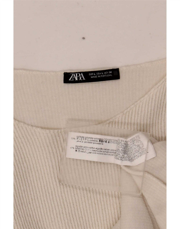 Zara Camiseta Feminina Crop Top UK 16 Grande Off White Poliéster