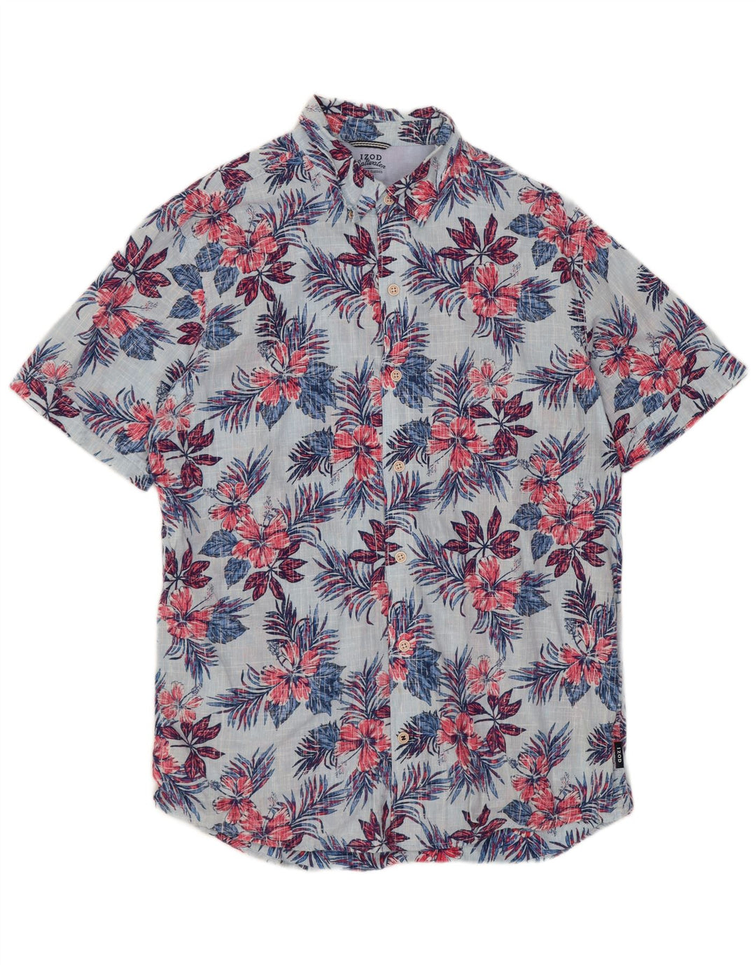 Izod Camisa masculina de manga curta de água salgada de algodão floral azul médio