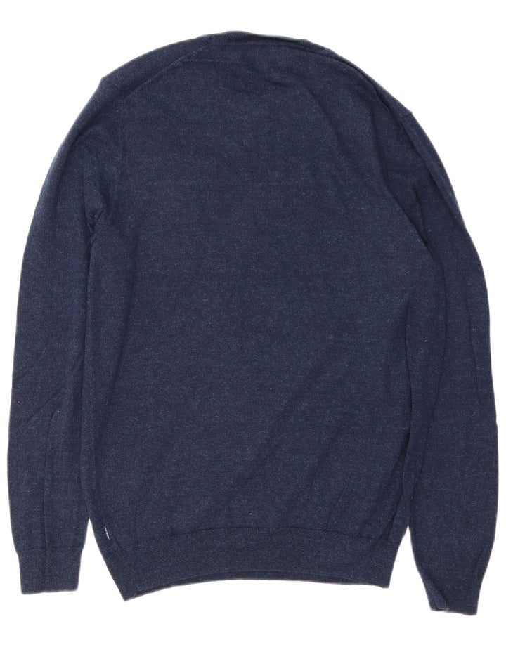 Suéter masculino SUPERDRY com gola redonda, algodão manchado azul marinho médio