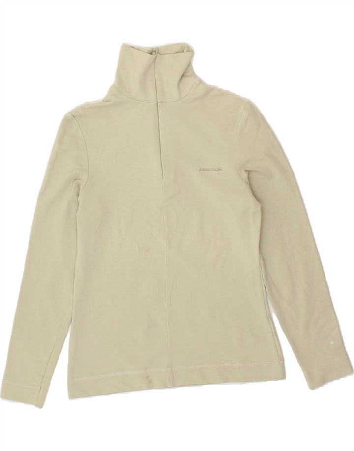 REEBOK Womens Zip Neck Sweatshirt Jumper UK 10 Small Beige Cotton Vintage Reebok and Second-Hand Reebok from Messina Hembry 