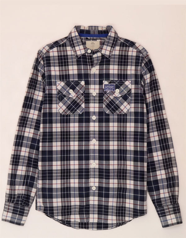 Camisa masculina Superdry pequena xadrez azul marinho algodão