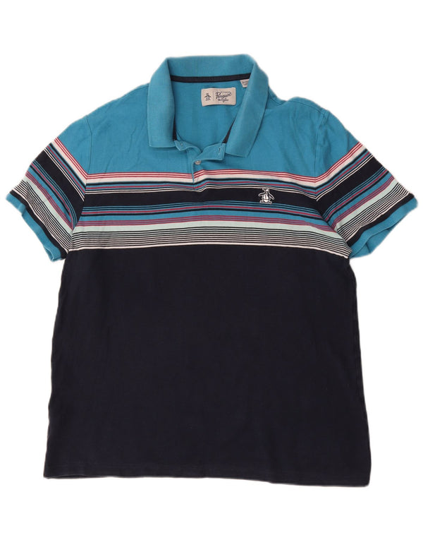 Camisa polo masculina Penguin XL azul marinho algodão colorblock