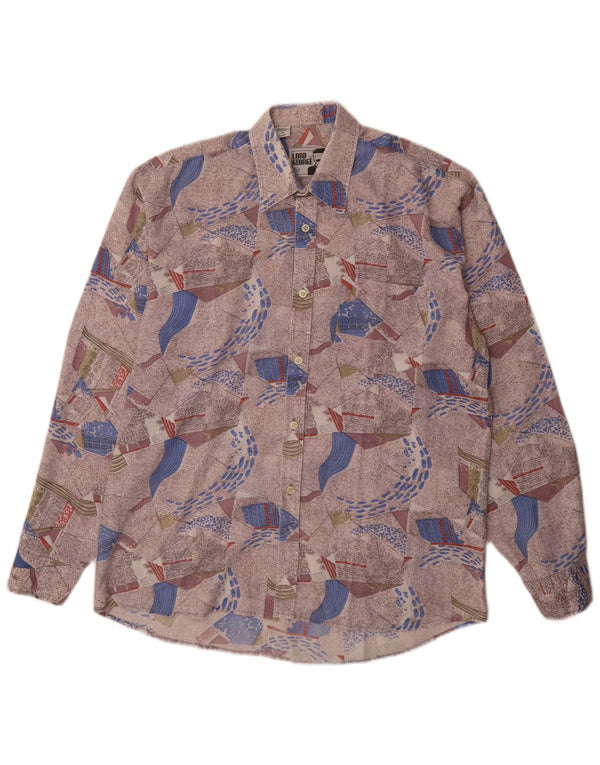 Camisa masculina vintage com padrão abstrato tamanho 39/40 médio multicolorido