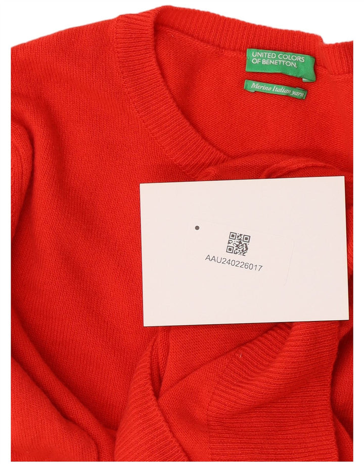 Suéter feminino Benetton com gola redonda UK 12 lã virgem vermelha média