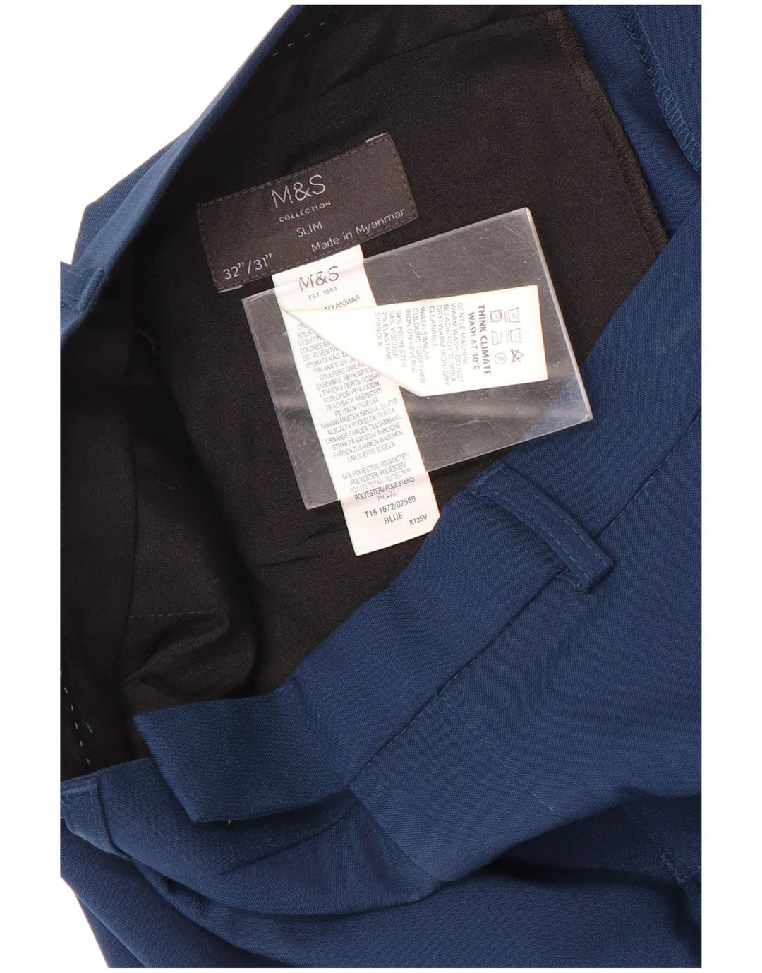 Calça masculina Marks & Spencer Slim Suit W32 L31 azul poliéster