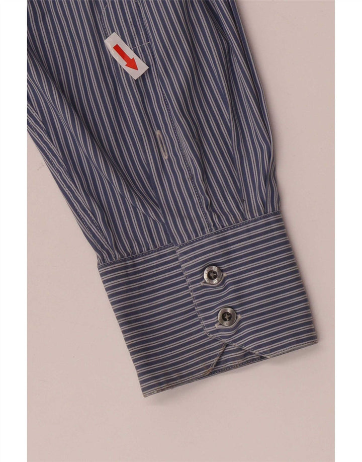 Camisa masculina Lacoste tamanho 40 algodão listrado azul marinho médio