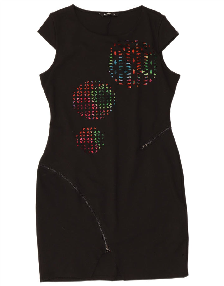 Vestido feminino Desigual com bainha gráfica UK 18 XL preto geométrico poliéster