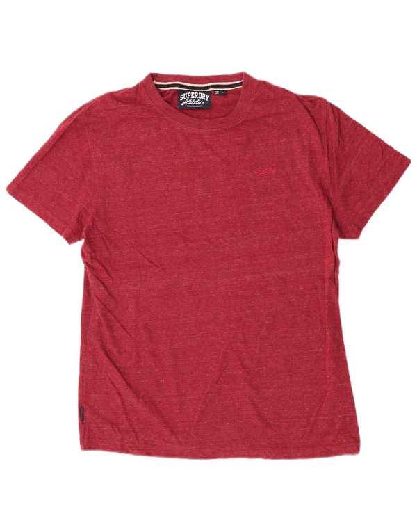 Camiseta feminina Superdry UK 16 grande algodão manchado vermelho