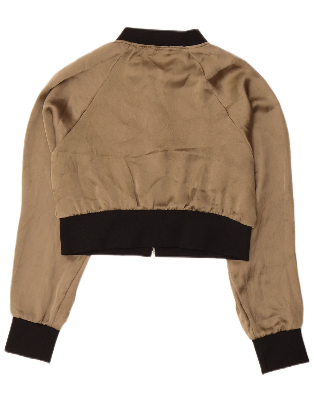 ZARA Womens Crop Bomber Jacket UK 10 Pequeno Bege Colourblock Poliéster
