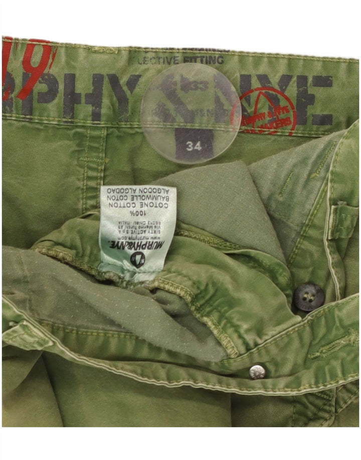 Murphy & Nye Mens Chino Shorts W34 Grande Algodão Verde