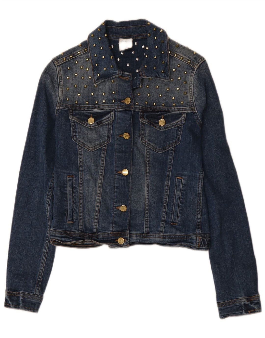 Jaqueta jeans feminina Zara UK 10 algodão azul pequeno