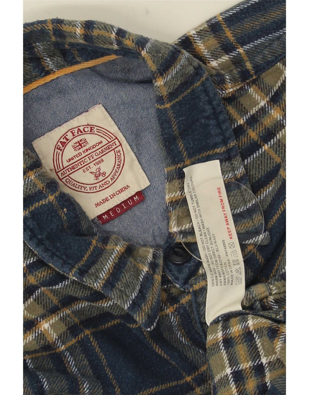 Camisa masculina de flanela Fat Face algodão xadrez azul médio