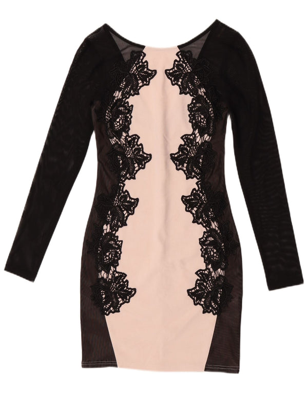 Lipsy Womens Long Sleeve Bodycon Dress UK 8 Small Pink Floral Polyester