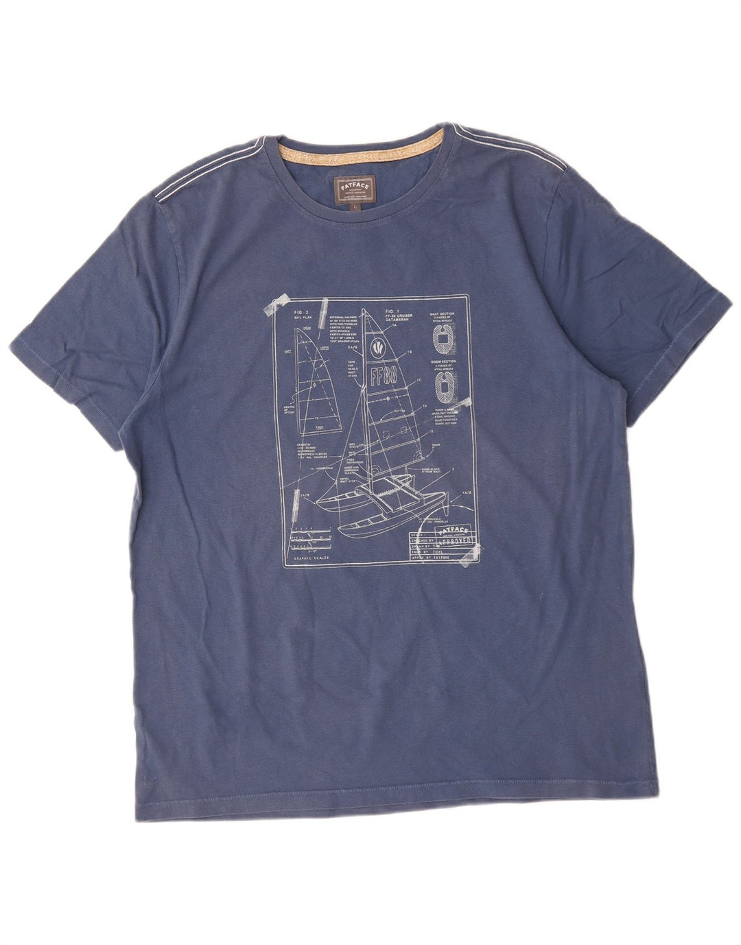 Camiseta gráfica masculina Fat Face Top grande algodão azul