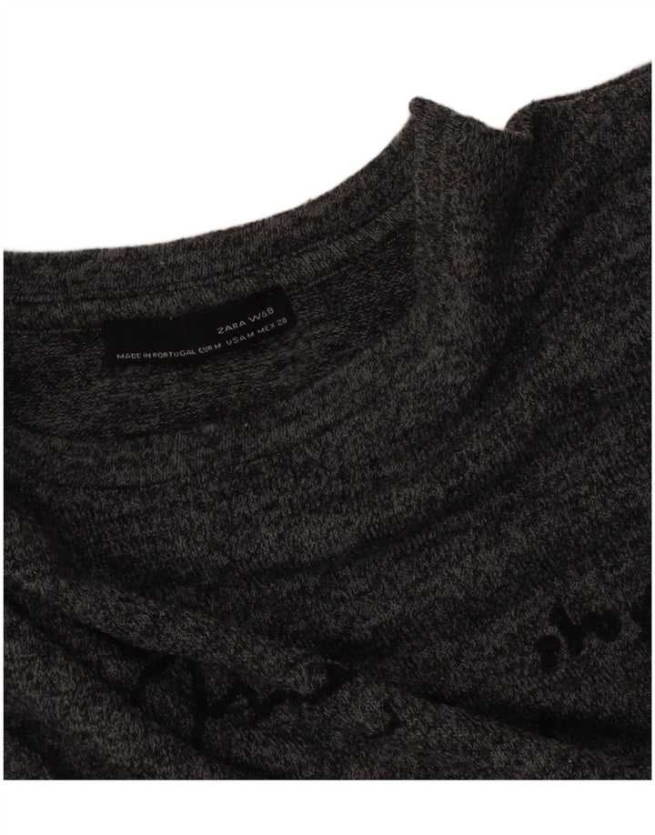 Vestido feminino Zara com estampa gráfica UK 14 cinza médio manchado