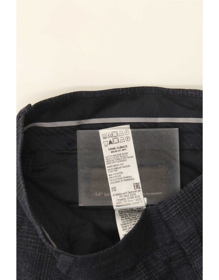Calça chino masculina Marks & Spencer W34 L29 azul marinho Houndstooth