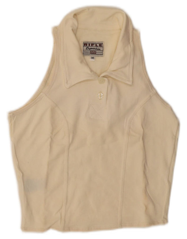 Camisa polo feminina Rifle sem mangas UK 12 algodão branco médio