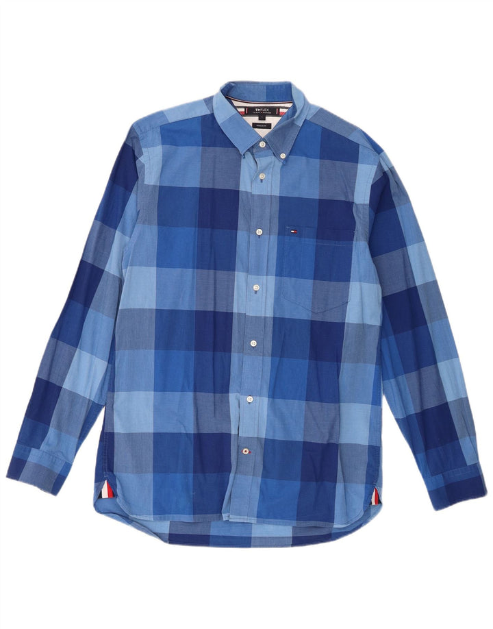 Camisa masculina Tommy Hilfiger Regular Fit grande algodão guingão azul