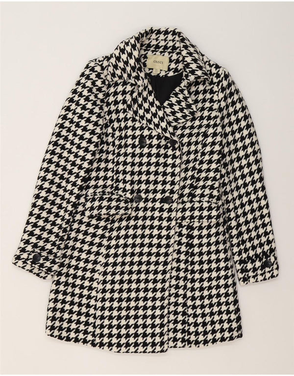 Casaco feminino Oasis com peito duplo UK 8 pequeno poliéster preto Houndstooth