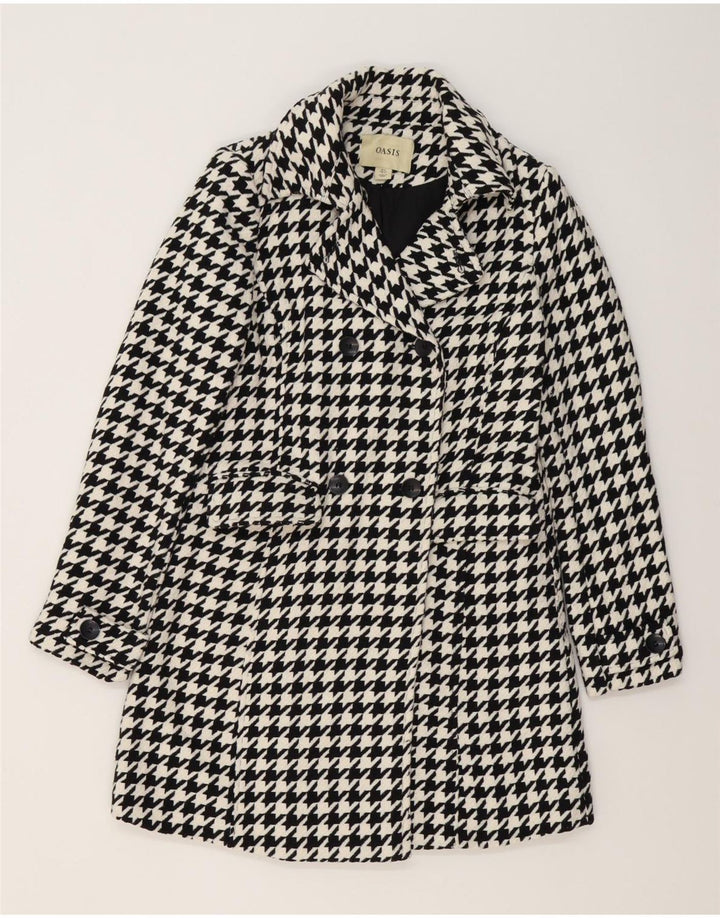 Casaco feminino Oasis com peito duplo UK 8 pequeno poliéster preto Houndstooth