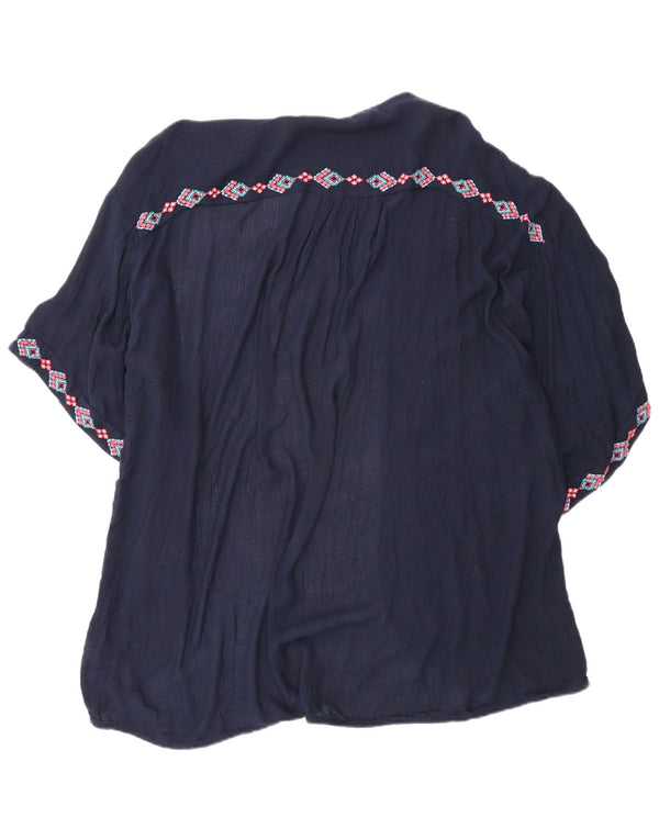 Top de cardigã feminino Fat Face grande Reino Unido 14 azul marinho médio geométrico