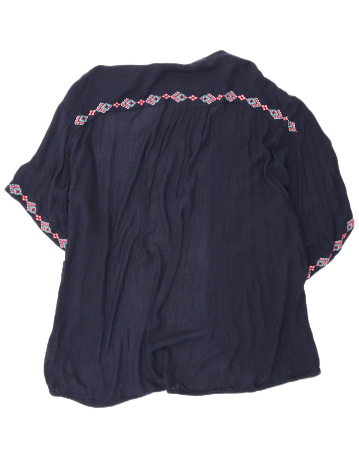 Top de cardigã feminino Fat Face grande Reino Unido 14 azul marinho médio geométrico