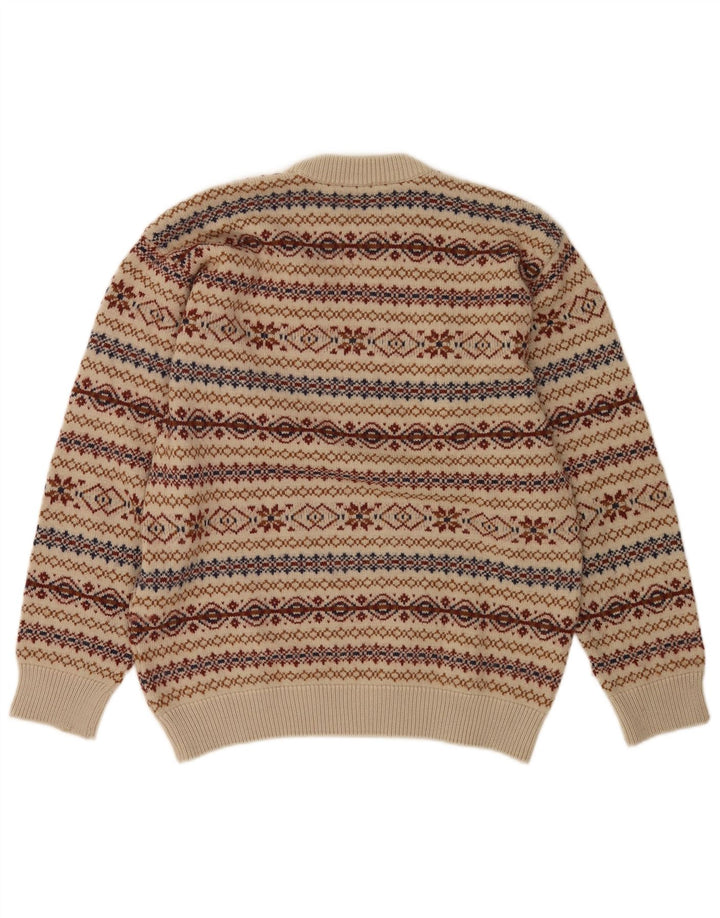 Suéter masculino vintage com gola redonda, médio bege Fair Isle