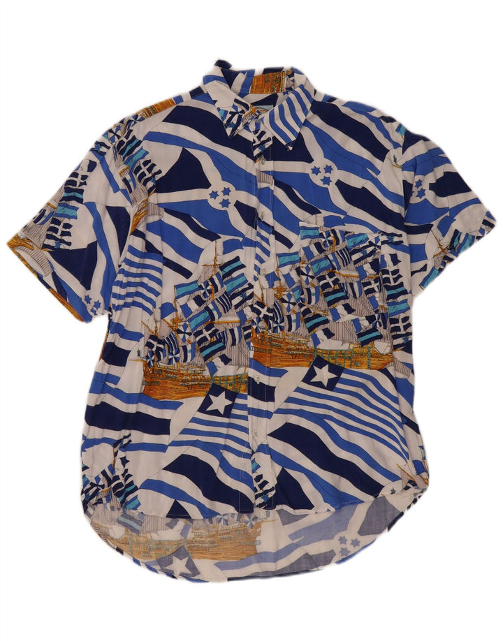 Camisa masculina Harrison & Son com estampa abstrata de manga curta grande viscose azul