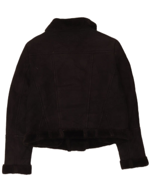 Jaqueta feminina Sherpa Biker Oasis UK 14 poliéster preto médio