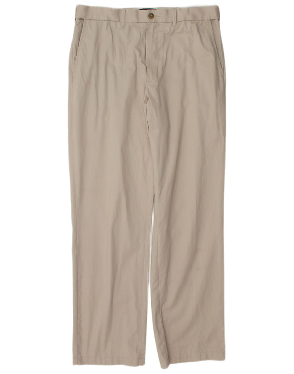 Calça chino reta masculina Marks & Spencer W34 L33 algodão bege