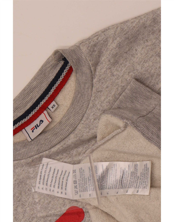 Fila moletom gráfico masculino jumper XS algodão manchado cinza