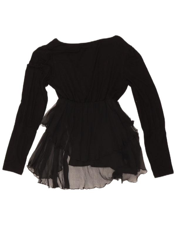 Blusa feminina assimétrica de manga comprida Germano Zama Top Reino Unido 14 grande preto