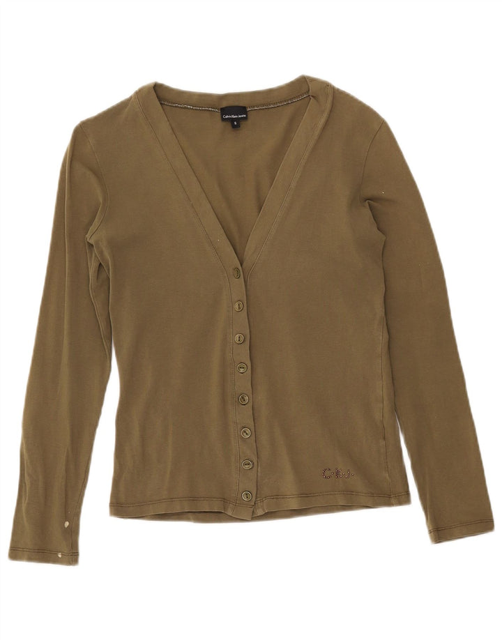 Suéter cardigã feminino CALVIN KLEIN JEANS Reino Unido 10 pequeno algodão cáqui