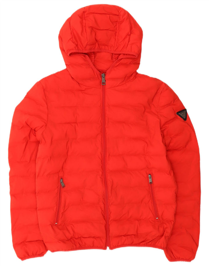 Jaqueta acolchoada com capuz Guess masculina UK 40 poliéster vermelho médio