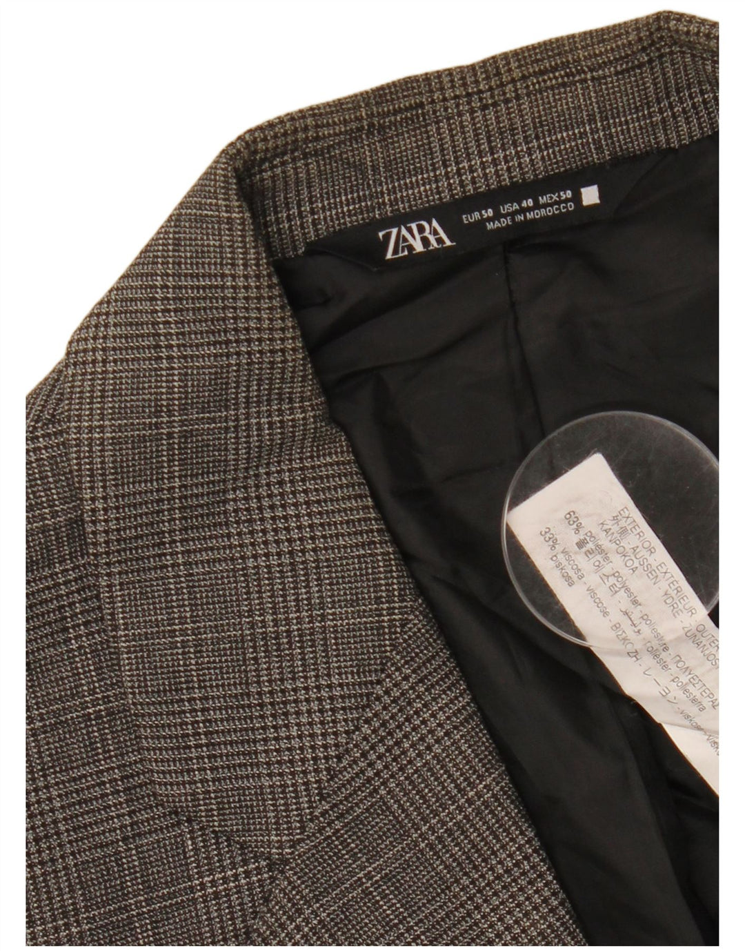 Jaqueta blazer masculina ZARA com 1 botão EU 50 cinza médio houndstooth poliéster