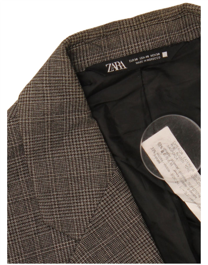 Jaqueta blazer masculina ZARA com 1 botão EU 50 cinza médio houndstooth poliéster