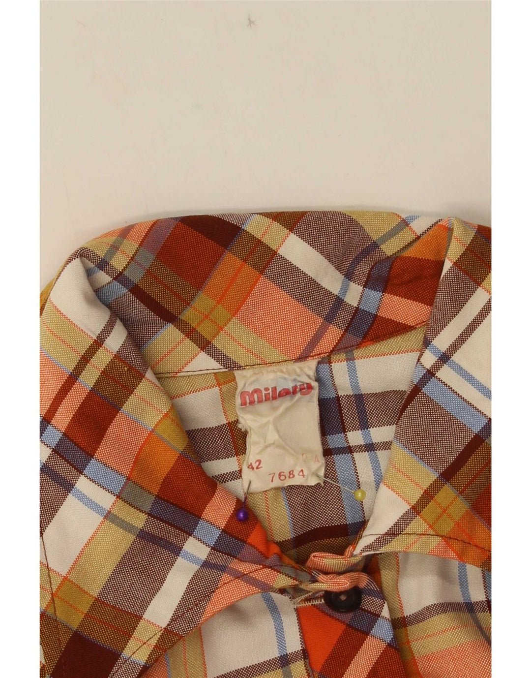 Vestido bainha feminino vintage sem mangas IT 42 poliéster xadrez laranja médio
