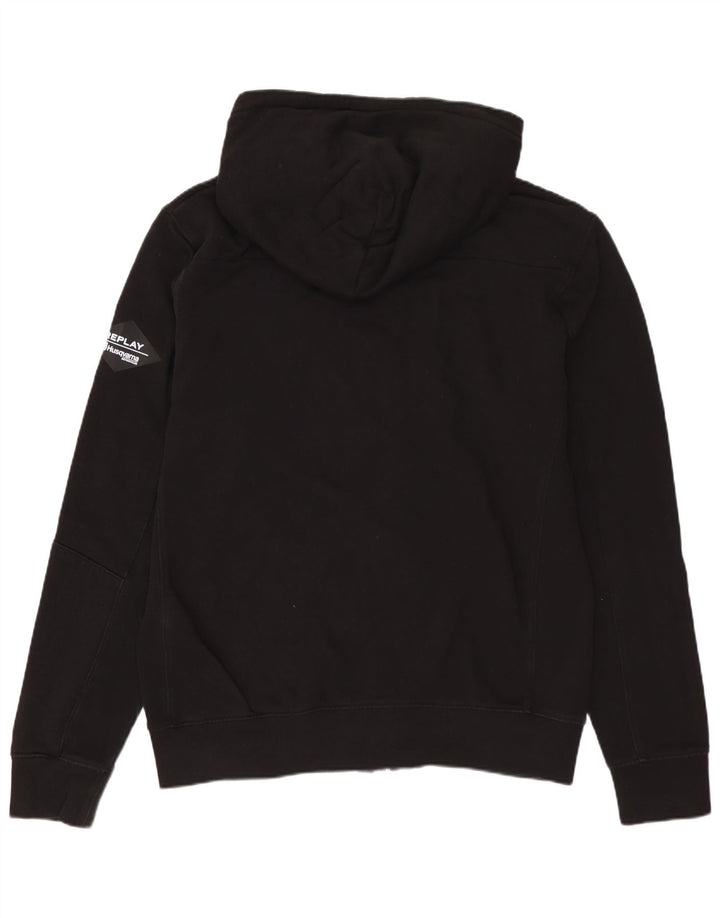 Suéter masculino REPLAY com capuz e zíper gráfico Husqvarna médio algodão preto