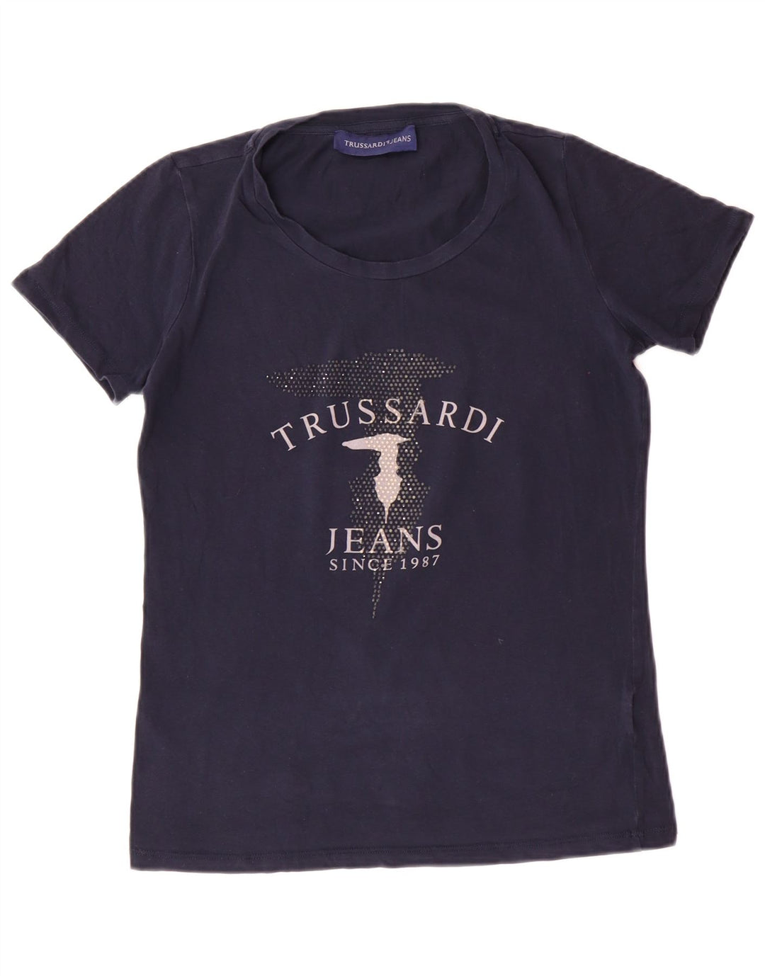Camiseta feminina TRUSSARDI JEANS com estampa gráfica UK 12 médio azul marinho